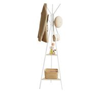 VASAGLE Portemanteau sur Pieds, Portant, Meuble d’Entrée, Style Industriel, avec 2 Étagères, pour Vêtements, Chapeaux, Sacs, Beige Naturel et Blanc Perle RCR016N01