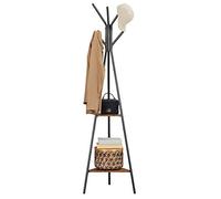 VASAGLE Portemanteau sur pieds, Portant, Meuble d’entrée, style industriel, avec 2 étagères, pour vêtements, chapeaux, sacs, Marron Rustique et Noir RCR16BXV1