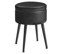 VASAGLE Pouf de Rangement Rond, PU avec Coutures, Capacité 150 kg | Tabouret de Coiffeuse, Pieds en Acier, Moderne Mi-siècle, Noir d'encre et Noir mat, Collection EKHO LOM005B01