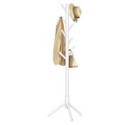 VASAGLE RCR04WT Portemanteau en bois avec 8 crochets, 3 hauteurs réglables, pour vêtements, chapeaux, sacs, entrée, salon, chambre, bureau, blanc