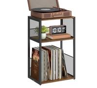VASAGLE Support pour tourne-disque, table d'appoint à 3 niveaux, rangement de disques vinyles jusqu'à 100 albums, table d'appoint pour salon, chambre à coucher, marron rustique ULET275K01