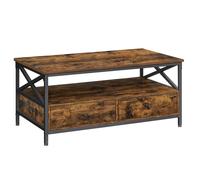 VASAGLE Table Basse, avec 2 Tiroirs et Un Compartiment Ouvert, Cadre en Acier en Forme de X, 100 x 55 x 45 cm, Marron et Noir