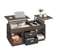 VASAGLE Table Basse Relevable avec 2 Tiroirs et Compartiments Cachés | Table de Salon, Compartiments Ouverts, Bureau à Domicile, Marron Cendré et Noir d'Encre, Collection CUSTOS LCT210K02