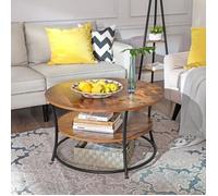 VASAGLE Table Basse, Table Ronde, Table de Salon avec Étagère de Rangement, Montage Facile, Cadre en Métal, Style Industriel, Marron Rustique et Noir LCT80BX