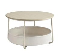 VASAGLE Table Basse Ronde avec Rangement, Table de Salon avec Panier en Tissu, Style Moderne, Cadre en Métal, Beige Naturel et Blanc Crème LCT244K01
