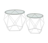 VASAGLE Table Basse Ronde, Lot de 2, Plateau en Verre, Cadre en Acier | Table d'Appoint, Bout de Canapé, Style Moderne, pour Salon, Verre Clair et Blanc Perle, Collection ISLAND LGT040W01