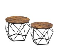 VASAGLE Table Basse Ronde, Lot de 2, Table d’Appoint, Bout de CanapÉ, Style Industriel, Plateau Amovible, Cadre en Acier, pour Salon, Marron Rustique et Noir LET040B01