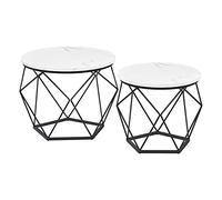 VASAGLE Table Basse Ronde, Lot de 2, Table d’Appoint, Bout de Canapé, Style Moderne, Plateau Amovible, Cadre en Acier, pour Salon, Blanc et Noir LCT041W59