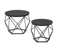 VASAGLE Table Basse Ronde, Lot de 2, Table d’Appoint, Bout de Canapé, Style Moderne, Plateau Amovible, Cadre en Acier, pour Salon, Noir LCT041B22