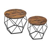 VASAGLE Table Basse Ronde, Lot de 2, Table d’Appoint, Bout de Canapé, Style Moderne, Plateau Amovible, Cadre en Acier, pour Salon, Marron Rustique et Noir LCT041K01