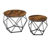 VASAGLE Table Basse Ronde, Lot de 2, Table d’Appoint, Style Industriel, Plateau Amovible, Cadre en Acier, pour Salon, Marron et Noir