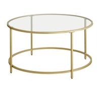 VASAGLE Table Basse Salon, Meuble de Salon en Verre, Cadre en AER, Table Basse Ronde, Doré LGT21G