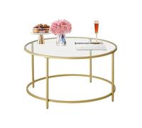 VASAGLE Table Basse Salon, Meuble de Salon en Verre, Cadre en AER, Table Basse Ronde, Doré