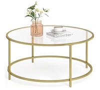 VASAGLE Table Basse Salon, Meuble de Salon en Verre, Cadre en AER, Table Basse Ronde, Doré LGT21G