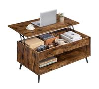 VASAGLE Table Basse, Table Basse Relevable, Vérin à Gaz, Compartiment sous Le Plateau, Compartiment Ouvert, pour Salon, Bureau, Salle à Manger, Marron Rustique et Noir d'encre LCT267KD01