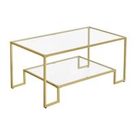 VASAGLE Table Basse, Table de Salon, 2 Niveaux en Verre trempé, Cadre en Acier, 100 x 55 x 45 cm, rectangulaire, Doré