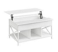VASAGLE Table Basse, Table de Salon avec Plateau Relevable, avec Rangement Ouvert et Compartiment Caché, Barres en Forme de X, 60 x 100 x (48-62) cm, Blanc Neige et Blanc LCT205W46