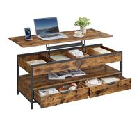 VASAGLE Table Basse, Table de Salon avec Plateau Relevable | Table de Salon, avec Rangement Ouvert et Compartiment Caché, Marron Rustique, Collection Island LCT252K01
