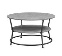 VASAGLE Table Basse, Table Ronde, avec Étagère de Rangement, Montage Facile, Cadre en Métal, Style Industriel, Gris Béton et Noir d'encre LCT80G78