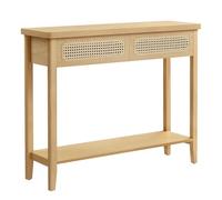 VASAGLE Table Console, avec 2 Tiroirs, Étagère Ouverte, Coins Arrondis | Table d'Entrée, Bout de Canapé pour Salon, Style Boho, Beige chêne et Jaune canard, Collection ELLAN LNT016Y57