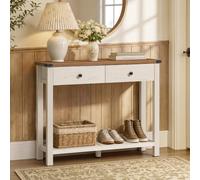 VASAGLE Table Console avec Tiroirs et Étagère, 100 x 24 x 76 cm | Table d'Entrée, pour Entrée, Salon, Style Campagnard, Blanc Rustique et Marron Miel, Collection LIRY LNT141W101