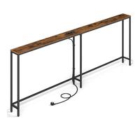 VASAGLE Table Console de 200 cm, Meuble d'Entrée Étroit avec 2 Prises AC et Ports USB, Bout de Canapé, Cadre en Acier, pour Couloir, Salon, Marron Rustique et Noir