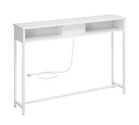 VASAGLE Table Console Fine avec Multiprise, 2 Compartiments, Gain de Place | Table de Canapé, Chargement Caché, 25 x 120 x 81,1 cm, Blanc neige et Blanc mat, Collection BARNET LNT111W01