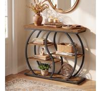 VASAGLE Table Console, Meuble d'Entrée, Cadre en Acier, 100 x 30 x 81,5 cm | Design Géométrique, Étagères Asymétriques, pour Salon, Marron Rustique et Noir Mat, Collection DACEY LNT158K101