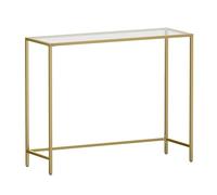 VASAGLE Table Console, Table d’Entrée, Bout de Canapé, Dessus de Table en Verre Trempé, Montage Facile, Pieds Réglables, pour Salon, Entrée, Couloir, Doré Clair, Transparente LGT26G