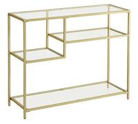 VASAGLE Table Console, Table d'Entrée, Bout de Canapé, avec Étagères de Rangement, 35 x 100 x 80 cm, Style Moderne, Doré