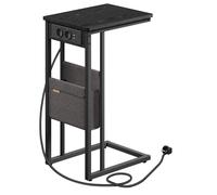 VASAGLE Table d’Appoint, Table de Chevet avec Multiprise, Bout de Canapé en Forme de C, pour Petits Espaces, 2 Ports USB et Prises, Sac, Pieds Réglables, pour Chambre, Salon, Noir Boisé LET356B02V1