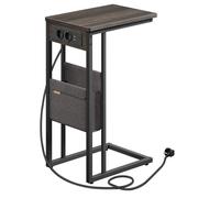 VASAGLE Table d’Appoint, Table de Chevet avec Multiprise, Bout de Canapé en Forme de C, pour Petits Espaces, 2 Ports USB et Prises, Sac, Pieds Réglables, pour Chambre, Salon, Marron Cendré LET356K02V1