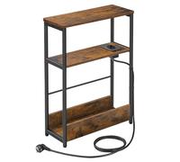 VASAGLE Table d'Appoint Fine avec Multiprise, à 3 Niveaux, Porte-Magazines | Table de Chevet, Bout de Canapé, pour Petits Espaces, Marron Rustique et Noir Mat, Collection BARNET LET335K02