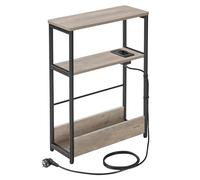 VASAGLE Table d'Appoint Fine avec Multiprise, à 3 Niveaux, Porte-Magazines | Table de Chevet, Bout de Canapé, pour Petits Espaces, Grège Chiné et Noir Mat, Collection BARNET LET335K05