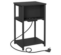 VASAGLE Table d'Appoint, Petite Table de Chevet avec Multiprise, Fin, 2 Prises CA, 2 Ports USB, 30 x 34 x 58 cm, pour Salon, Chambre, Noir LET375B02