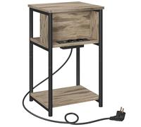 VASAGLE Table d'Appoint, Petite Table de Chevet avec Multiprise, Fin, 2 Prises CA, 2 Ports USB, 30 x 34 x 58 cm, pour Salon, Chambre, Marron Camel et Noir LET375K01