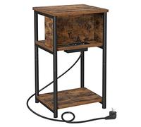 VASAGLE Table d'Appoint, Lot de 2, Petite Table de Chevet avec Multiprise, Fin, 2 Prises CA, 2 Ports USB, 30 x 34 x 58 cm, pour Salon, Chambre, Marron Rustique et Noir LCT646B01