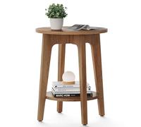 VASAGLE Table d'appoint ronde avec étagère inférieure, table de chevet pour petits espaces, style rustique moderne, noyer rustique