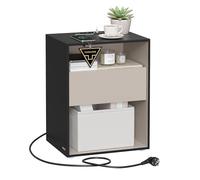 VASAGLE Table de Chevet, Assemblage Ultra-rapide sans Outils Toolless, Table d’Appoint avec Multiprise et Tiroir, Moderne, Chambre, Salon, Noir d'encre LET777B04