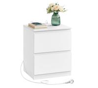 VASAGLE Kailyn Collection - Table de Chevet avec Multiprise, Table d'Appoint, 2 Tiroirs, 2 Prises CA, 2 Ports USB-A, pour Salon, Chambre, Bureau, Moderne, Blanc Nuage LET621W02