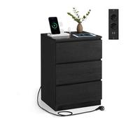 VASAGLE Kailyn Collection - Table de Chevet avec Multiprise, Table d’Appoint avec 3 Tiroirs, 2 Prises CA, 2 Ports USB, pour Salon, Chambre, Bureau, Moderne, Noir Boisé LET631B56