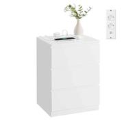 VASAGLE Kailyn Collection - Table de Chevet avec Multiprise, Table d’Appoint avec 3 Tiroirs, 2 Prises CA, 2 Ports USB, pour Salon, Chambre, Bureau, Moderne, Blanc Nuage LET631W14