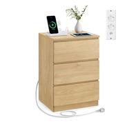 VASAGLE Kailyn Collection - Table de Chevet avec Multiprise, Table d’Appoint avec 3 Tiroirs, 2 Prises CA, 2 Ports USB, pour Salon, Chambre, Bureau, Moderne, Jaune Paille LET631Y70