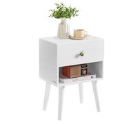 VASAGLE Lot de 2 Tables de Chevet avec tiroir et étagère Ouverte, Pieds en Bois, Table Basse pour Salon, Chambre à Coucher, canapé, Blanc Neige LET855W01