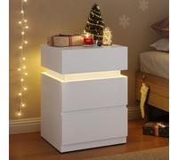 VASAGLE Kailyn Collection - Table de Chevet, Lot de 2, avec Bande LED Multicolore Réglable, 3 Tiroirs, Table d’Appoint de Style Moderne, 35 x 40 x 55 cm, Blanc Nuage LET0830W01