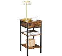 VASAGLE Table de Chevet, Bout de canapé, Table d’appoint, Table de Nuit, Haute, avec tiroir et 2 étagères de Rangement, Peu encombrante, Style Industriel, Marron Rustique et Noir LET502B01