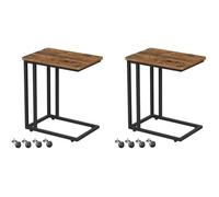 VASAGLE Table de Chevet, Lot de 2, avec Cadre en Acier et roulettes, Montage Facile, Marron Rustique et Noir LCT644B01