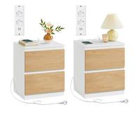 VASAGLE Table de Chevet, Lot de 2, avec Multiprise, 2 Tiroirs | Table de Nuit, 2 Prises CA, Ports USB-A/C, pour Salon, Chambre, Bureau, Moderne, Blanc Nuage, Collection KAILYN LET821Y02