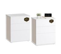 VASAGLE Table de Chevet, Snapsemble Montage Super Rapide, Lot de 2, Table d’Appoint avec 3 Tiroirs, Moderne, Chambre, Salon, Blanc Mat et Beige Cappuccino LET779W01