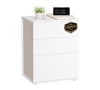 VASAGLE Table de Chevet, Assemblage Ultra-rapide sans Outils Toolless, Table d’Appoint avec 3 Tiroirs, Moderne, Chambre, Salon, Blanc Mat et Beige Cappuccino LET778W01
